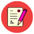 Bright red background with a white document icon and a purple pen, representing application or job forms.